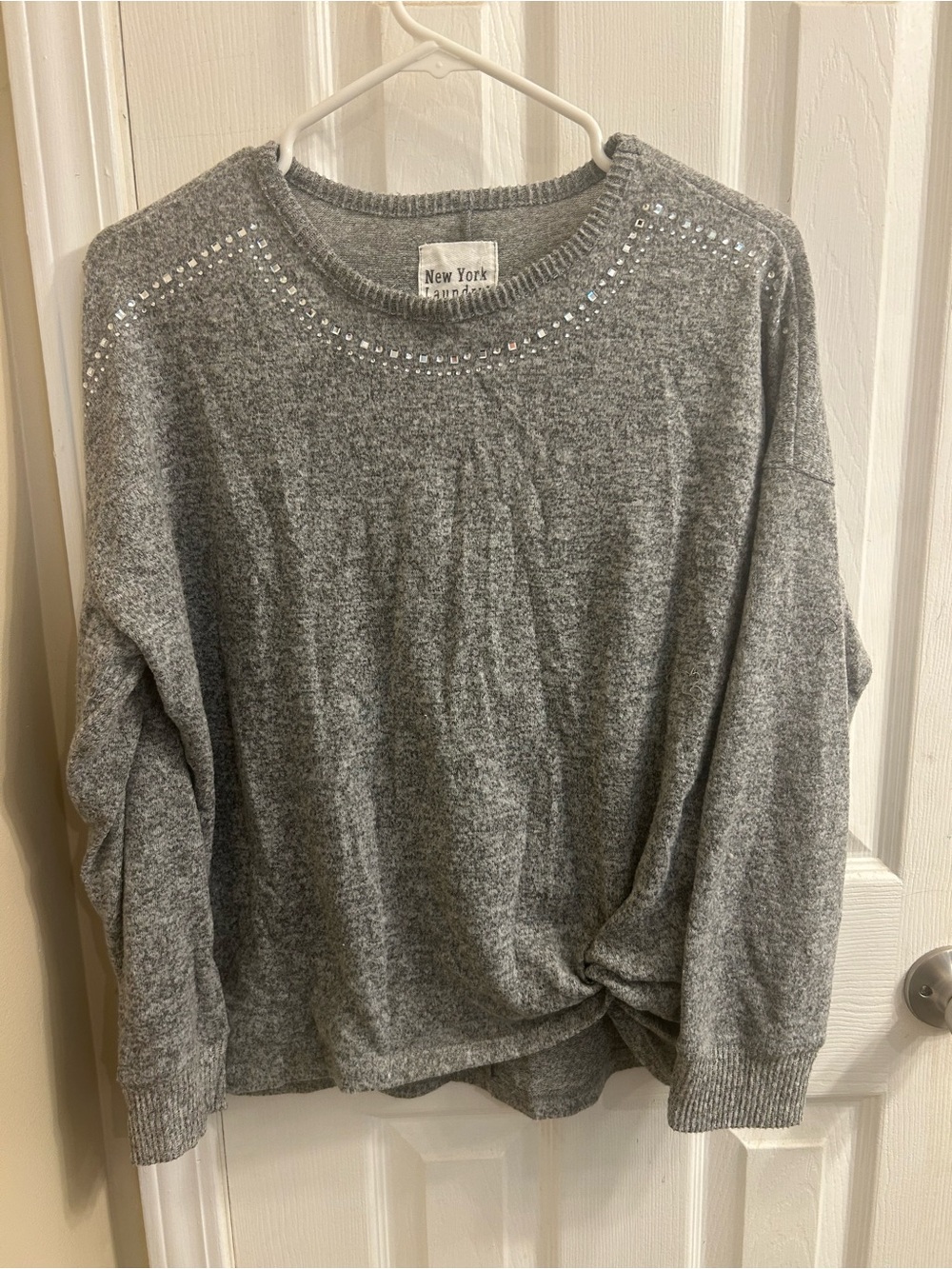 New York Laundry Gray Rhinestone-Stud Sweater